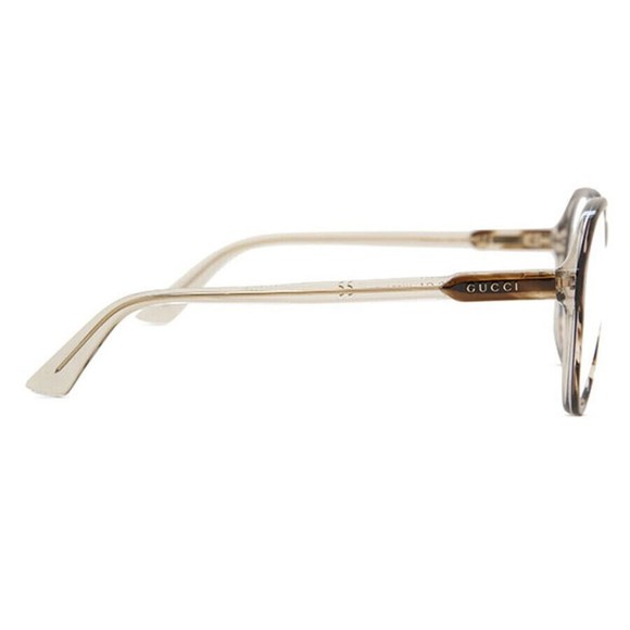 Gucci Round Eyeglasses GG1036O-002 Shiny Medium Havana Frame Transparent Lenses - Picture 3 of 6